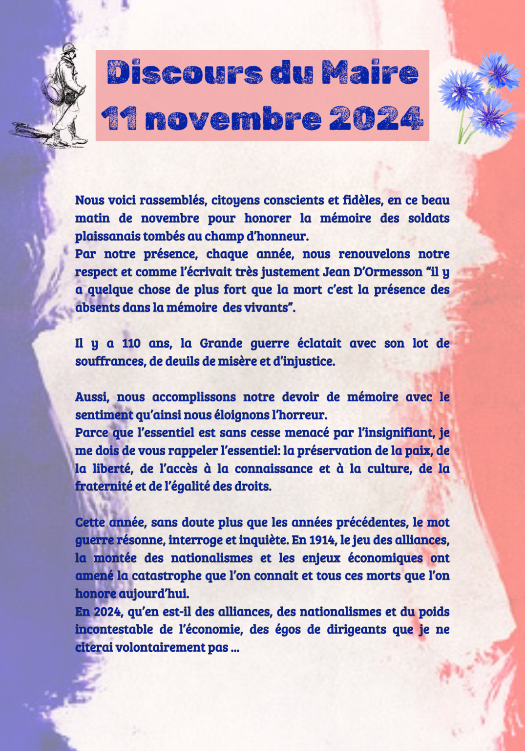 Discours de la commémoration du 11 novembre 2024 Ville de Plaissan